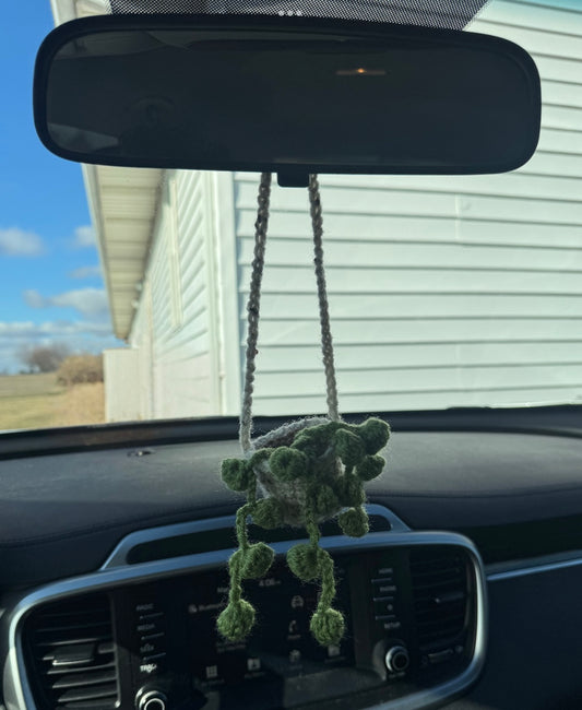 Crocheted plant car hanger